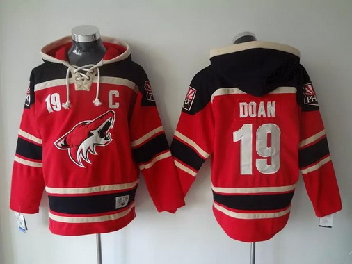 Men's Arizona Coyotes #19 Shane Doan Old Time Hockey Red Hoodie Stitched