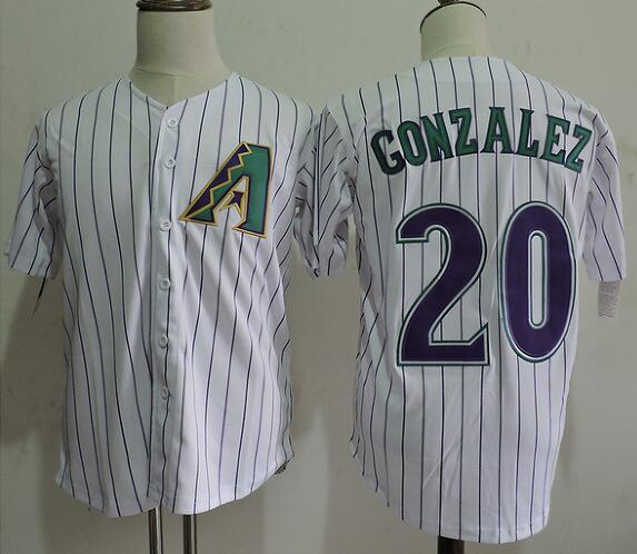 Men's Arizona Diamondbacks #20 Luis Gonzalez White Purple Majestic Cooperstown Collection Throwback Jerseys