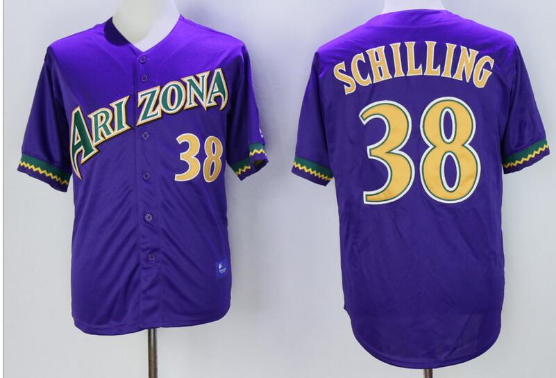 Men's Arizona Diamondbacks #38 Curt Schilling Purple Stitched MLB Throwback Majestic Cooperstown Jersey
