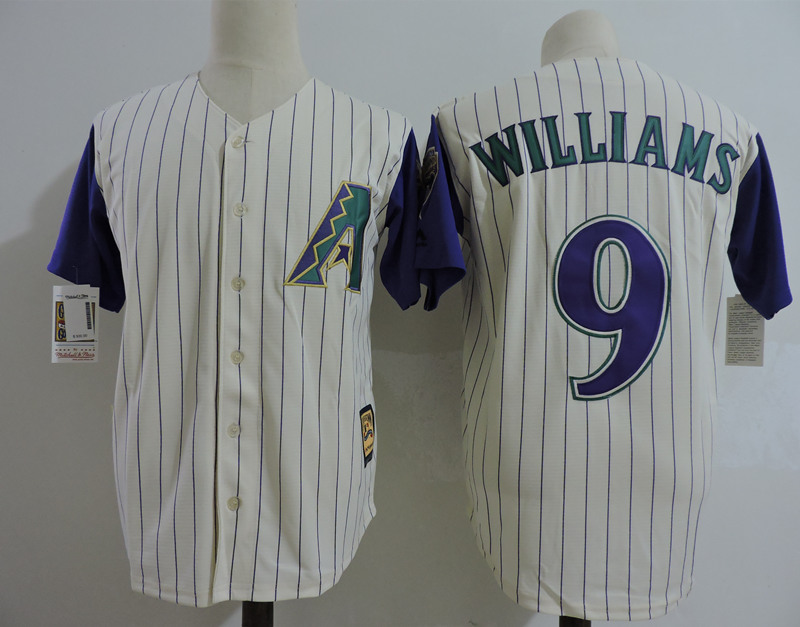 Men's Arizona Diamondbacks #9 Matt Williams Cream Purple Pinstripe Cooperstown Baseball