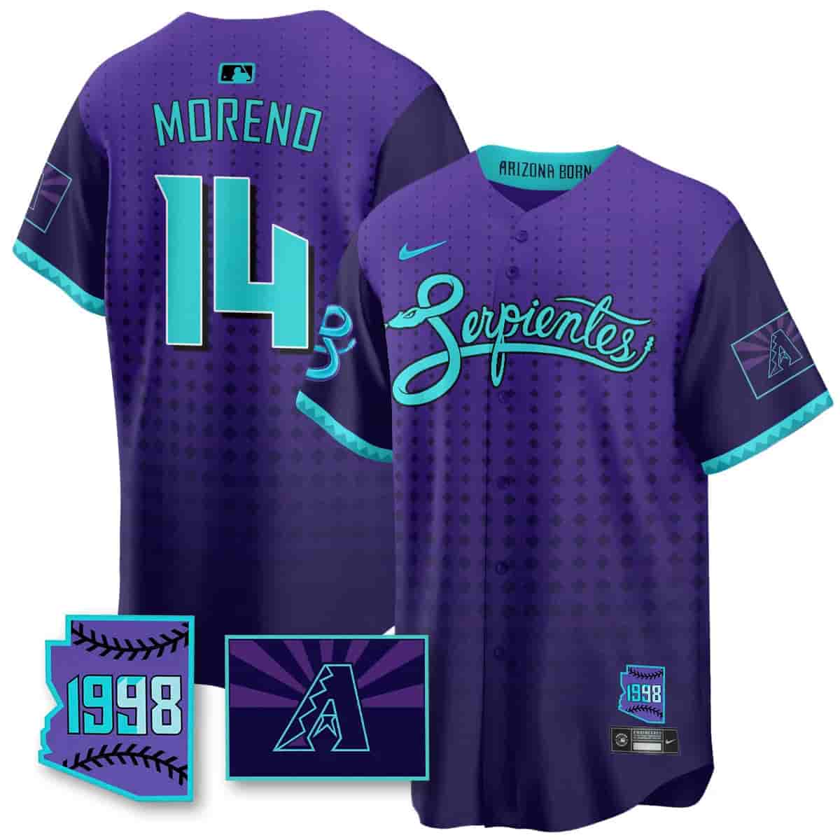Men's Arizona Diamondbacks Purple for Second “Serpientes” City Connect Jersey - All Stitched Gabriel Moreno  - 14