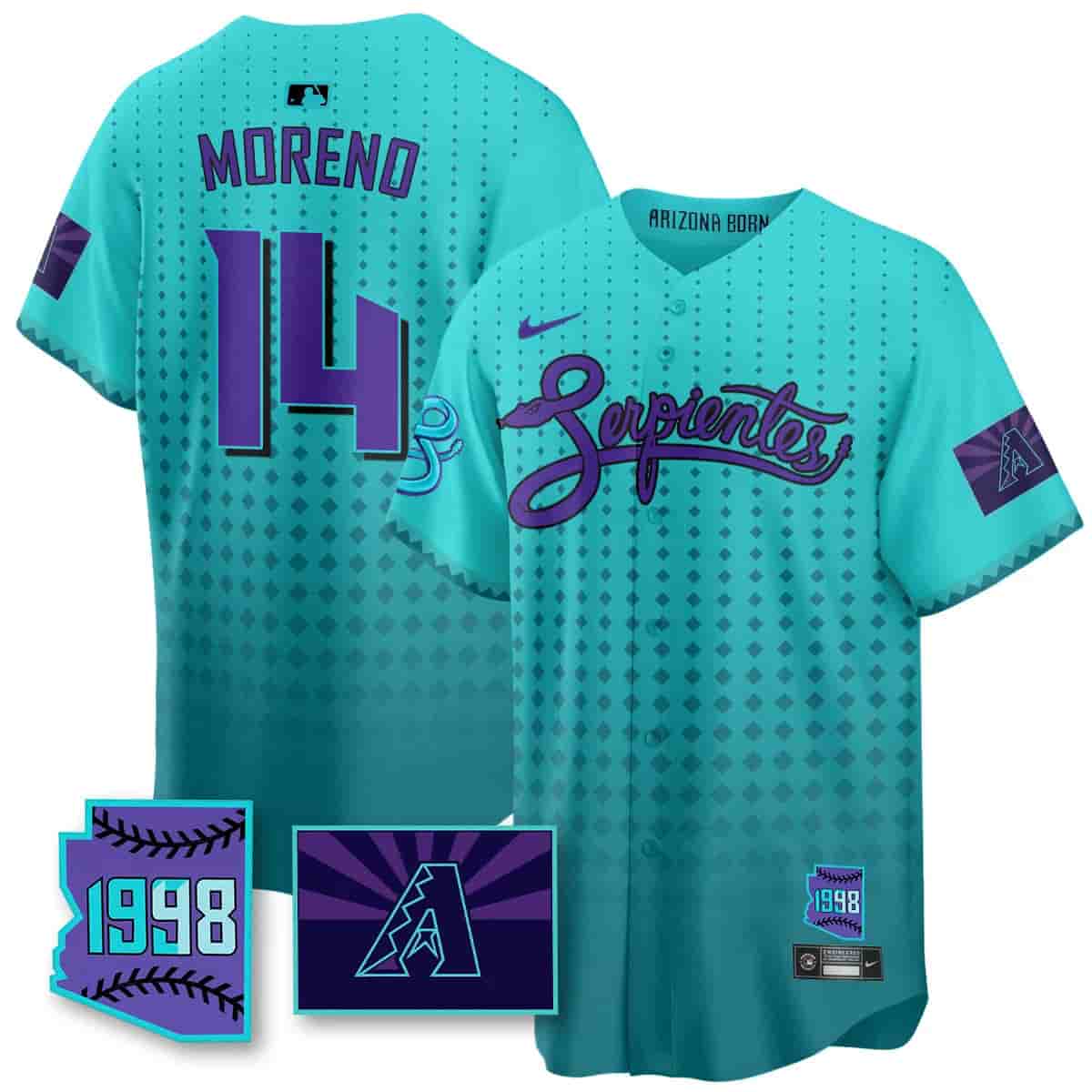 Men's Arizona Diamondbacks Purple for Second “Serpientes” City Connect Jersey - All Stitched Gabriel Moreno -  14