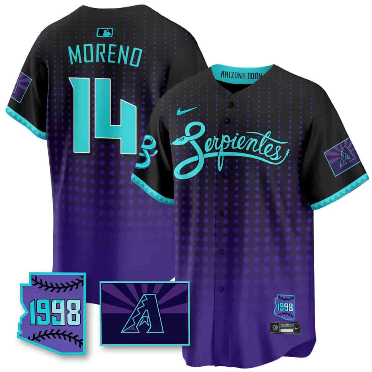 Men's Arizona Diamondbacks Purple for Second “Serpientes” City Connect Jersey - All Stitched Gabriel Moreno - 14