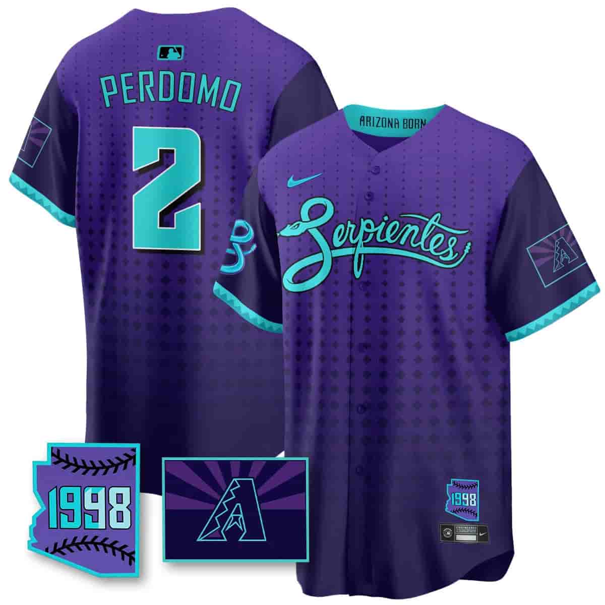 Men's Arizona Diamondbacks Purple for Second “Serpientes” City Connect Jersey - All Stitched Geraldo Perdomo  -  2