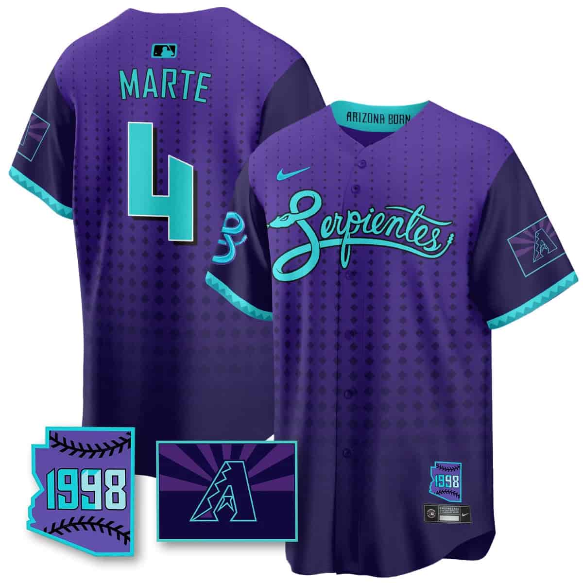 Men's Arizona Diamondbacks Purple for Second “Serpientes” City Connect Jersey - All Stitched Ketel Marte    - 4