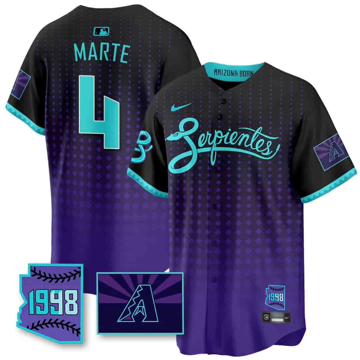 Men's Arizona Diamondbacks Purple for Second “Serpientes” City Connect Jersey - All Stitched Ketel Marte - 4