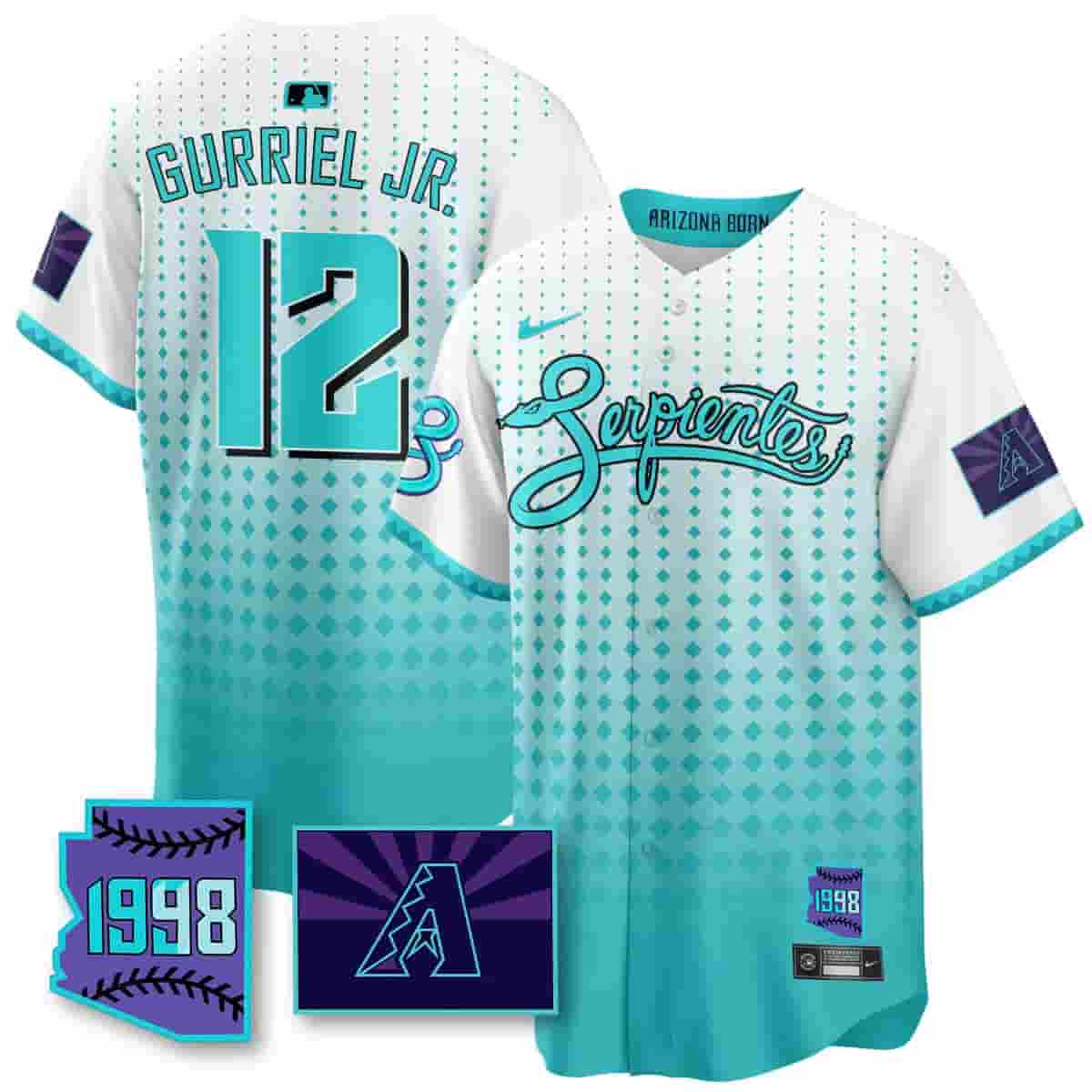 Men's Arizona Diamondbacks Purple for Second “Serpientes” City Connect Jersey - All Stitched Lourdes Gurriel Jr.  - 12