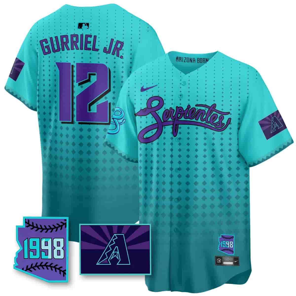 Men's Arizona Diamondbacks Purple for Second “Serpientes” City Connect Jersey - All Stitched Lourdes Gurriel Jr. - 12