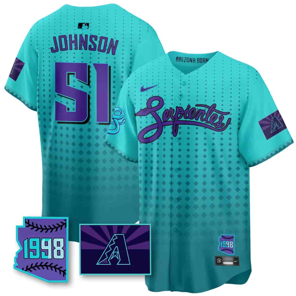 Men's Arizona Diamondbacks Purple for Second “Serpientes” City Connect Jersey - All Stitched Randy Johnson  - 51