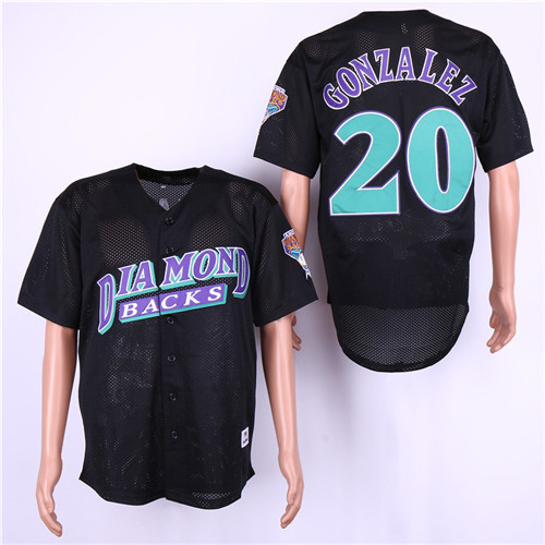 Men's Arizona Diamondbacks Retired Player #20 Luis Gonzalez Black BP Mesh Throwback Jerseys