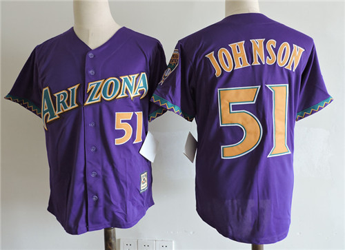 Men's Arizona Diamondbacks Retired Player #51 Randy Johnson 2001 Purple Cooperstown Jerseys