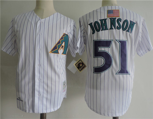 Men's Arizona Diamondbacks Retired Player #51 Randy Johnson White Throwback Jerseys