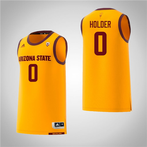 Men's Arizona State Sun Devils #0 Tra Holder Adidas 2018 Yellow Alumni College Basketball Jersey