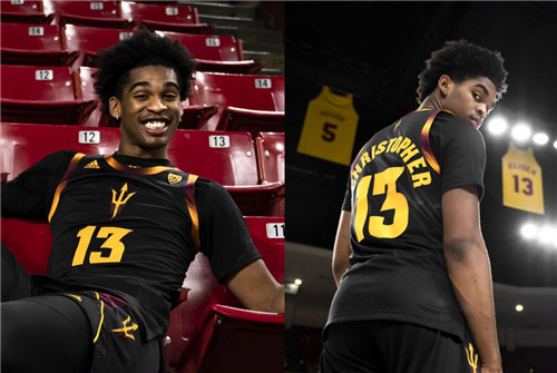Men's Arizona State Sun Devils #13 Josh Christopher Adidas 2021 Black Gold College Basketball Game