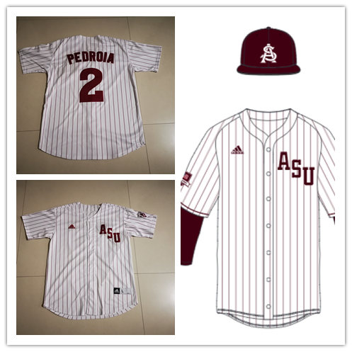 Men's Arizona State Sun Devils #2 Dustin Pedroia Adidas White Pinstripe Baseball Jersey