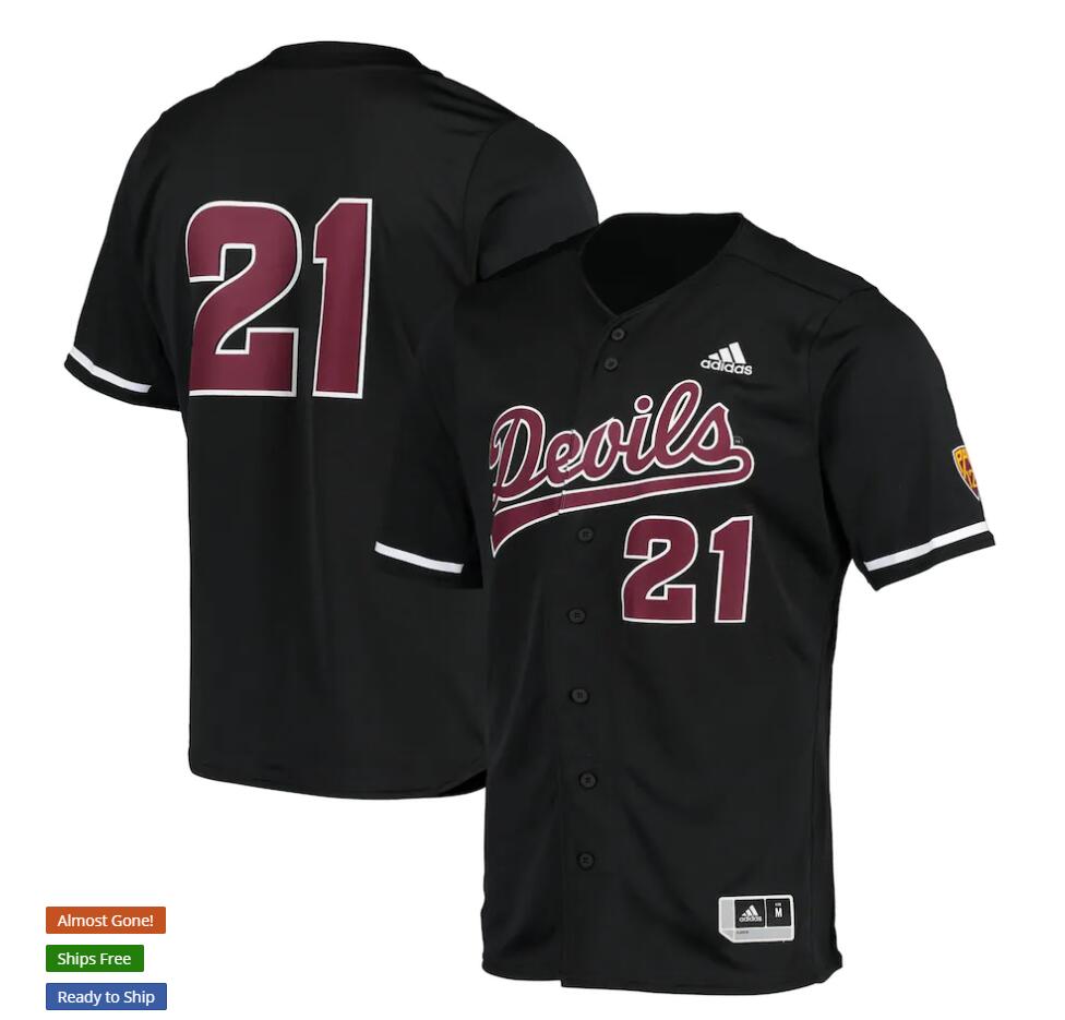 Men's Arizona State Sun Devils Custom Adidas 2021 Black Button Baseball Jersey
