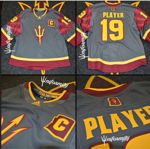 Men's Arizona State Sun Devils Custom Adidas Charcoal College Hockey Game Jersey