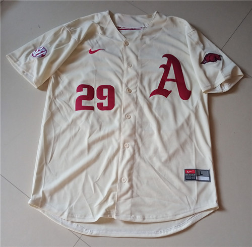 Men's Arkansas Razorbacks #29 Dallas Keuchel Nike Cream College Baseball Jersey