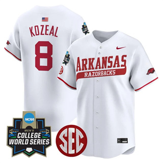 Men's Arkansas Razorbacks 2025 World Series Vapor Premier Limited Jersey - All Stitched 8 Cam Kozeal