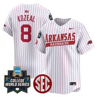 Men's Arkansas Razorbacks 2025 World Series Vapor Premier Limited Jersey - All Stitched Cam Kozeal 8