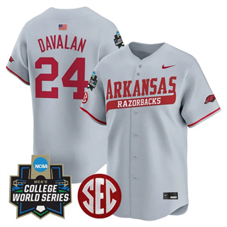 Men's Arkansas Razorbacks 2025 World Series Vapor Premier Limited Jersey - All Stitched Charles Davalan     24