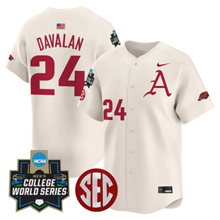 Men's Arkansas Razorbacks 2025 World Series Vapor Premier Limited Jersey - All Stitched Charles Davalan    24