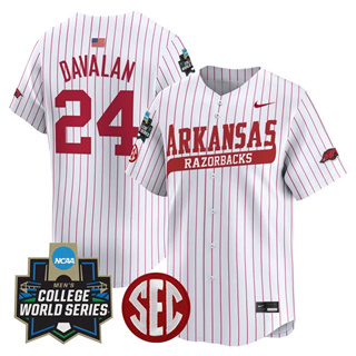 Men's Arkansas Razorbacks 2025 World Series Vapor Premier Limited Jersey - All Stitched Charles Davalan   24