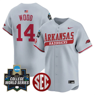 Men's Arkansas Razorbacks 2025 World Series Vapor Premier Limited Jersey - All Stitched Gage  Wood14