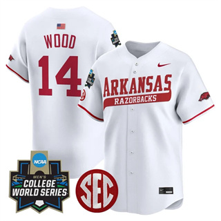 Men's Arkansas Razorbacks 2025 World Series Vapor Premier Limited Jersey - All Stitched Gage Wood    14