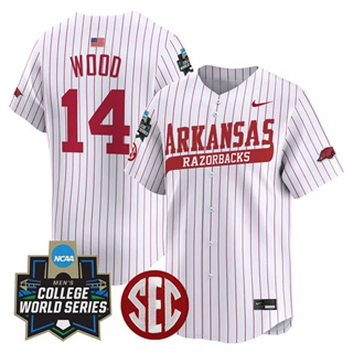 Men's Arkansas Razorbacks 2025 World Series Vapor Premier Limited Jersey - All Stitched Gage Wood 14