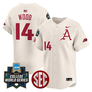 Men's Arkansas Razorbacks 2025 World Series Vapor Premier Limited Jersey - All Stitched Gage Wood14