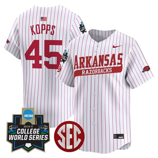 Men's Arkansas Razorbacks 2025 World Series Vapor Premier Limited Jersey - All Stitched Kevin Kopps 45