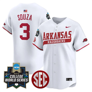Men's Arkansas Razorbacks 2025 World Series Vapor Premier Limited Jersey - All Stitched Nolan  Souza   3