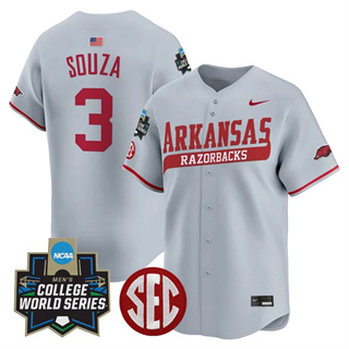 Men's Arkansas Razorbacks 2025 World Series Vapor Premier Limited Jersey - All Stitched Nolan Souza     3
