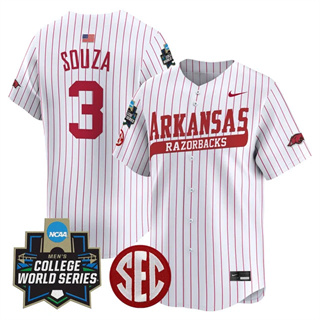 Men's Arkansas Razorbacks 2025 World Series Vapor Premier Limited Jersey - All Stitched Nolan Souza   3