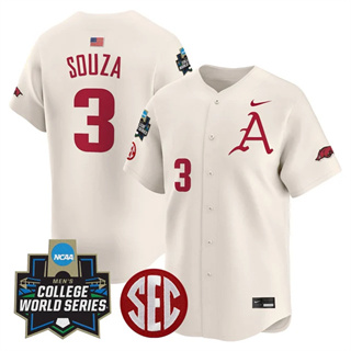 Men's Arkansas Razorbacks 2025 World Series Vapor Premier Limited Jersey - All Stitched Nolan Souza 3
