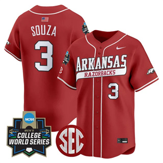 Men's Arkansas Razorbacks 2025 World Series Vapor Premier Limited Jersey - All Stitched Nolan Souza