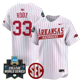 Men's Arkansas Razorbacks 2025 World Series Vapor Premier Limited Jersey - All Stitched Zach Root 33