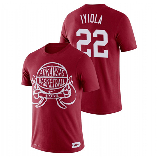 Men's Arkansas Razorbacks Basketball Crest Abayomi Iyiola Cardinal T-Shirt