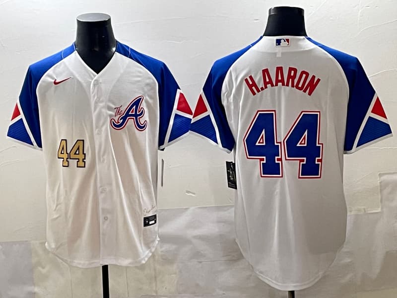 Men's Atlanta Braves #-44  Hank Aaron baseball Jersey