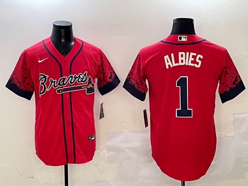 Men's Atlanta Braves #1  Ozzie Albies baseball Jersey