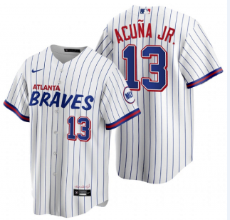 Men's Atlanta Braves #13 Ronald Acu?a Jr. 2021 City Connect Stitched White Jersey