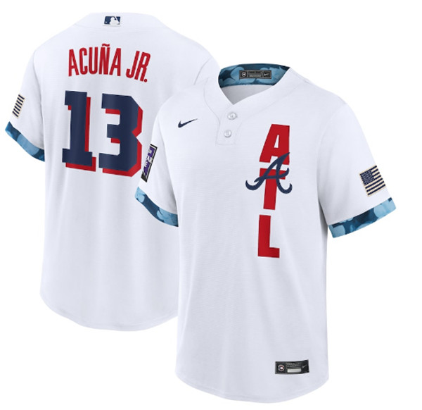 Men's Atlanta Braves #13 Ronald Acuna Jr. 2021 White All-Star Cool Base Stitched MLB Jersey