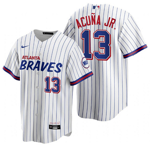 Men's Atlanta Braves #13 Ronald Acuna Jr. 2021 White City Connect Stitched Jersey
