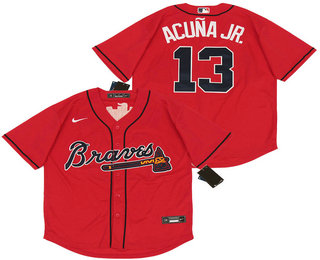 Men's Atlanta Braves #13 Ronald Acuna Jr. Red Stitched MLB Cool Base Nike Jersey的副本