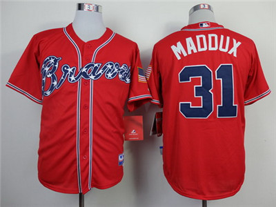 Men's Atlanta Braves #31 Greg Maddux 2014 Red Baseball Jersey W 75TH patch