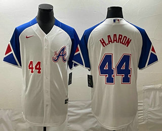 Men's Atlanta Braves #44 Hank Aaron Number White 2023 City Connect Cool Base Stitched Jersey1