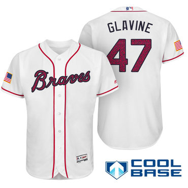 Men's Atlanta Braves #47 Tom Glavine White Stars & Stripes Fashion Independence Day Stitched MLB Majestic Cool Base Jersey的副本