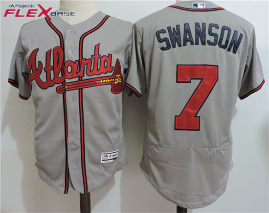 Men's Atlanta Braves #7 Dansby Swanson Majestic Road Gray Flex Base Authentic Collection Player