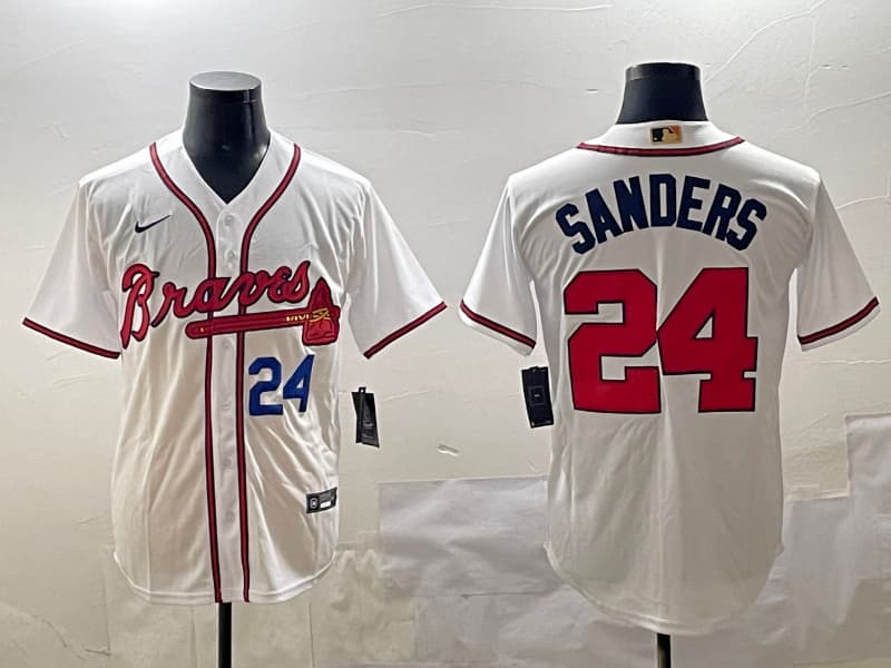 Men's Atlanta Braves  Deion Sanders 24 Nike White Limited Player Jersey